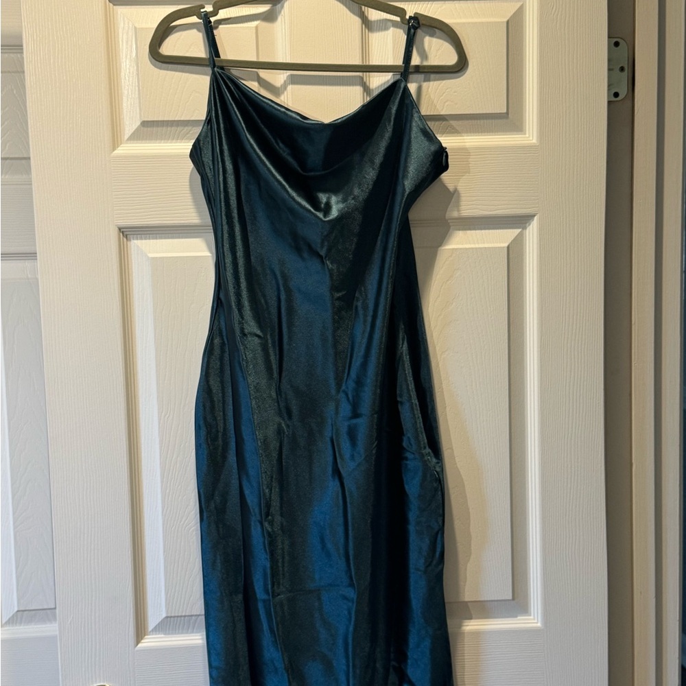 Amazon Teal Satin Midi Dress